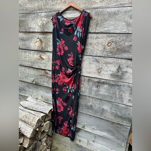 Free People Black and Red Floral Midi Dress